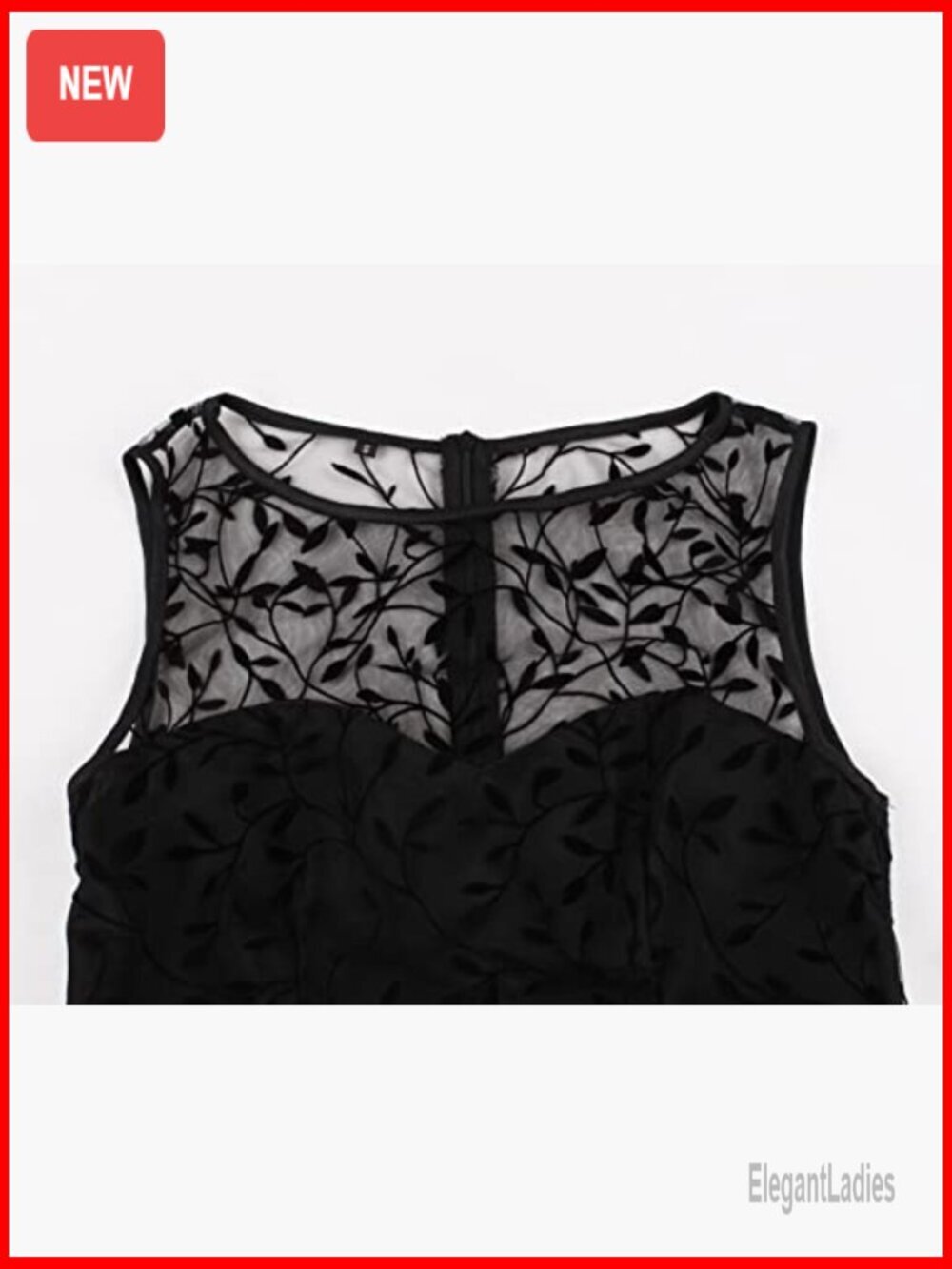 Vintage Floral Embroidery Swing Dress Illusion Mesh A-Line Cocktail - Picture 5 of 7